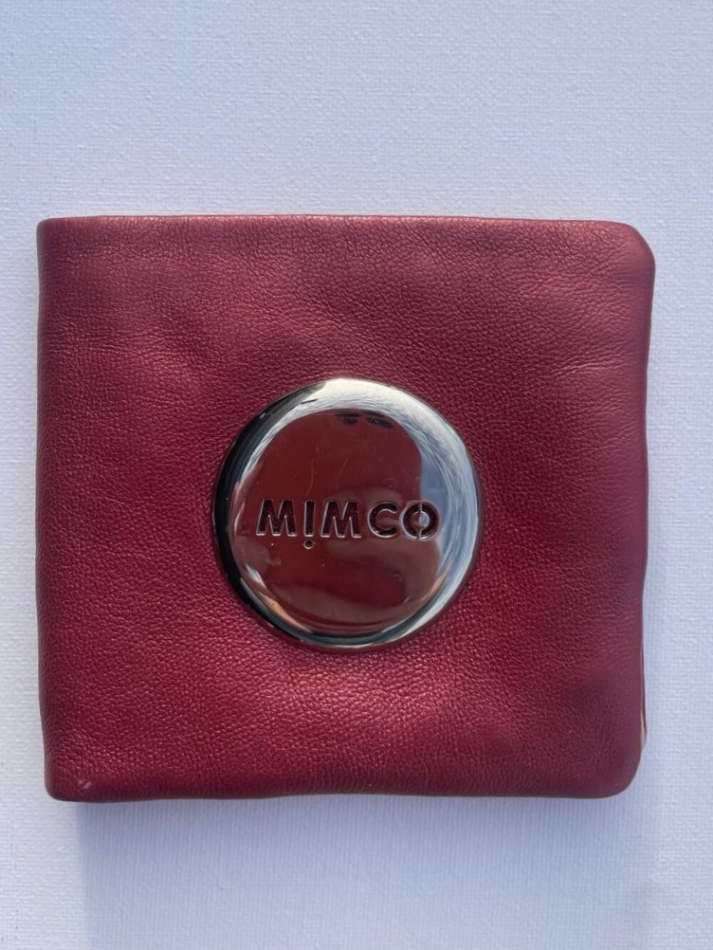 MIMCO Red Leather Wallet Compact Small Coin Purse Snap Closure